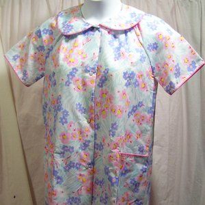 Coffee Time Housecoat Dressing Robe NWOT pink blue print Size S